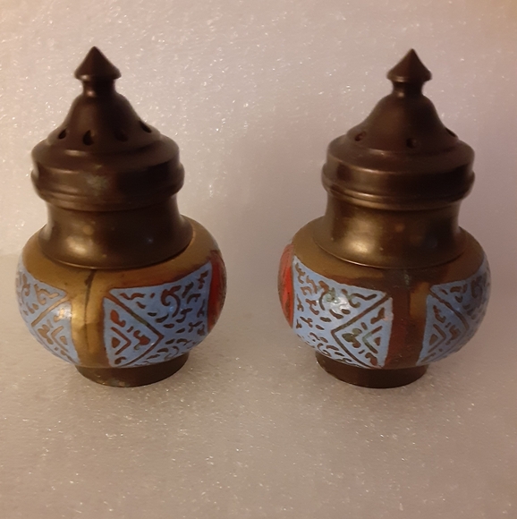 Brass and Enamel Salt and Pepper Set - Picture 4 of 4